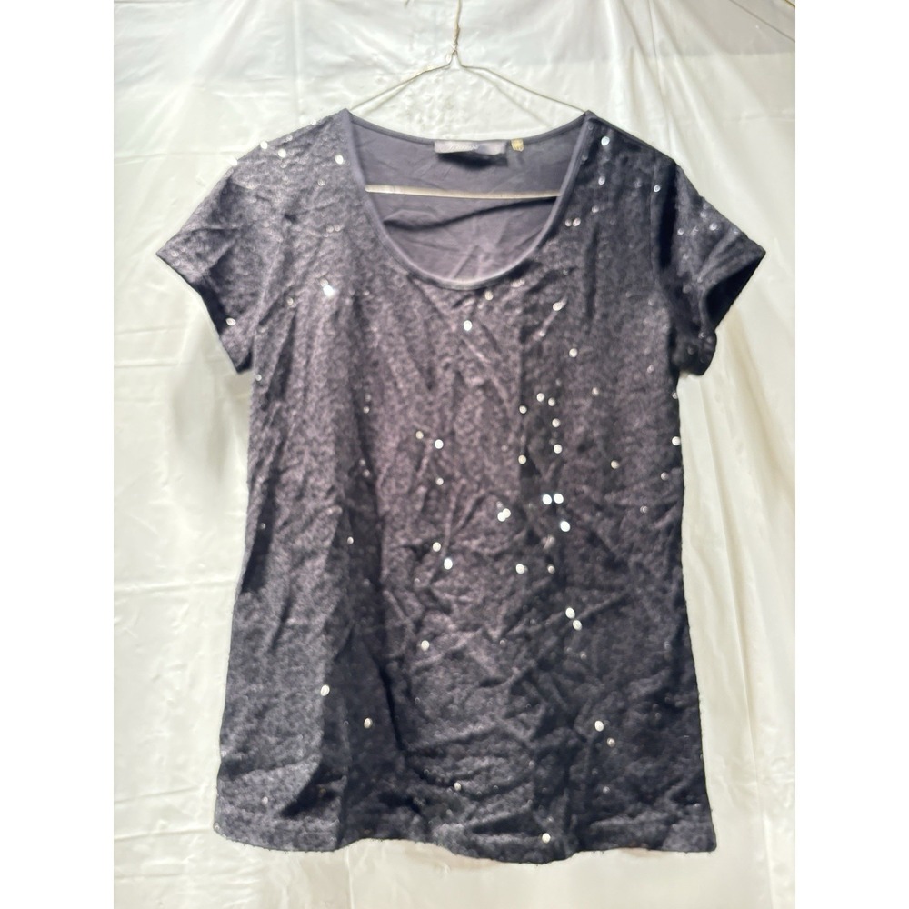 Kiara Size S Teen Pullover Black Casual Short Sleeve Sequin Front And Sleeve